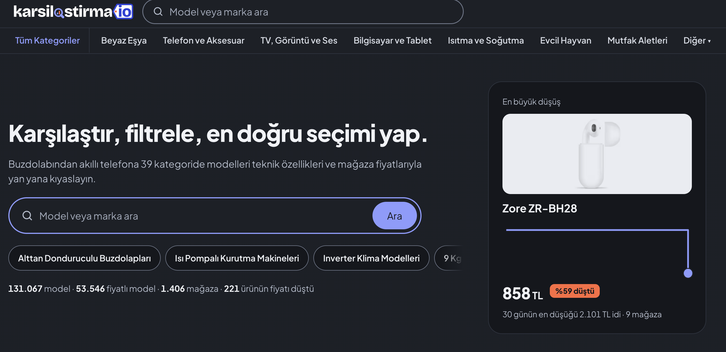 karsilastirma.io — Compare smarter across 39 product categories